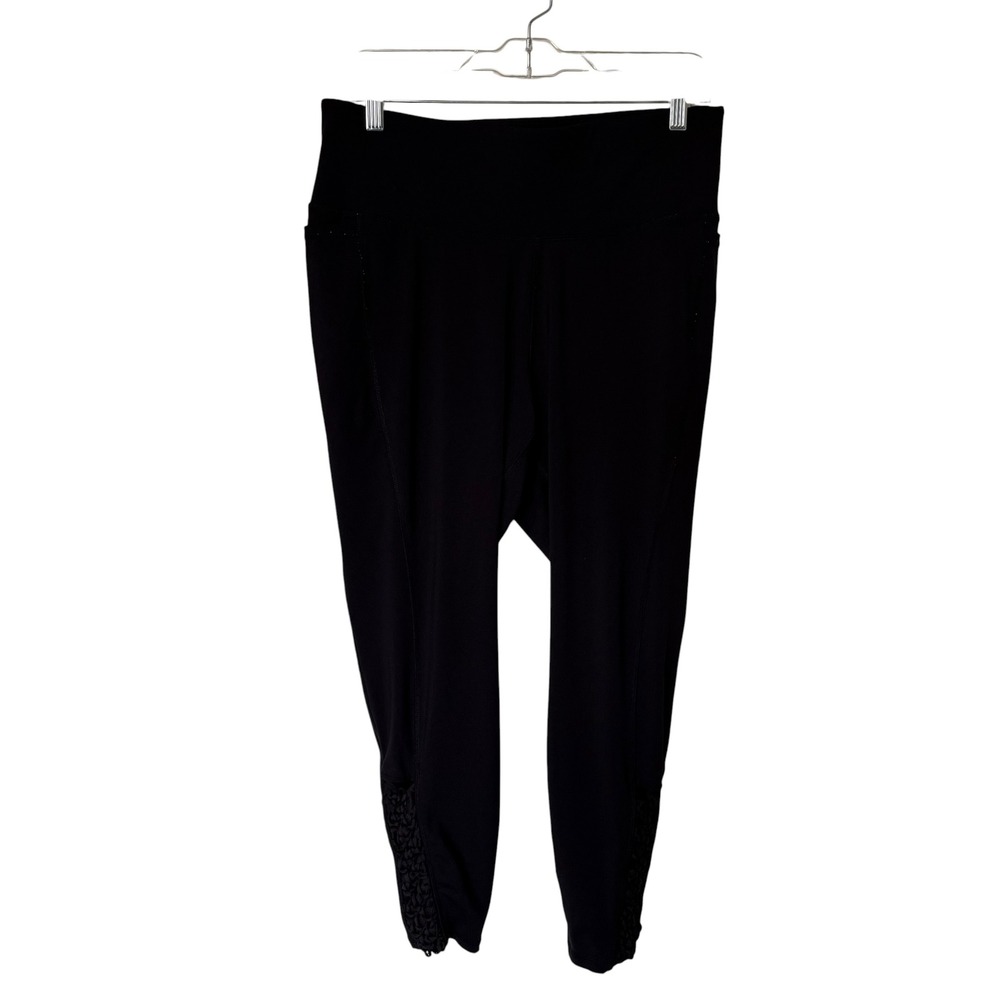 Livi Active Leggings Women‎ 14/16 Black Good Wicking 7/8 Lattice Detail Pocket